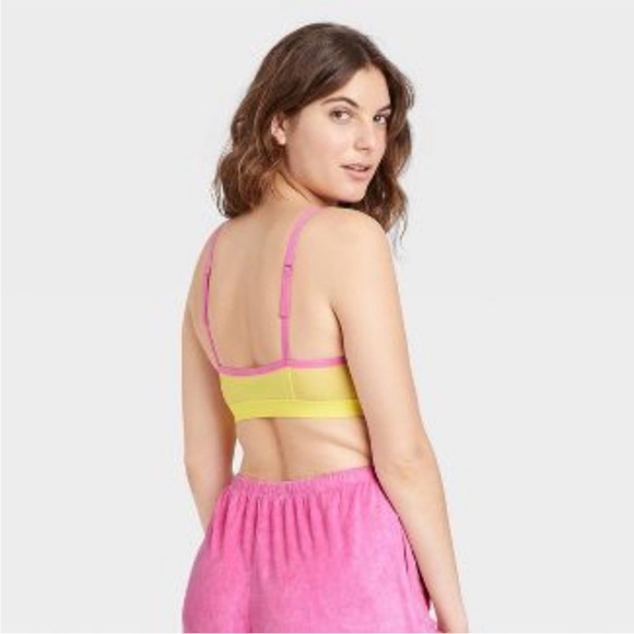 Womens Colsie bralette Size Medium NWT Lemon yellow and pink no wire mesh - Picture 7 of 7